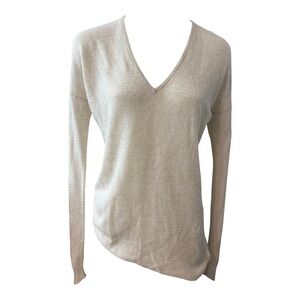 Allude Women Cashmere Cotton Lightweight V Neck Sweater Tan Size Medium
